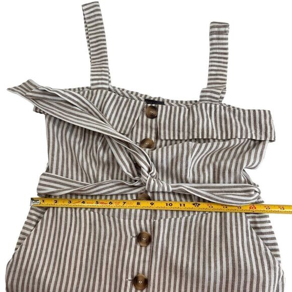 Vince Camuto Sleeveless Natural Linen Stripe Tie Front Jumpsuit Natural - Picture 11 of 16